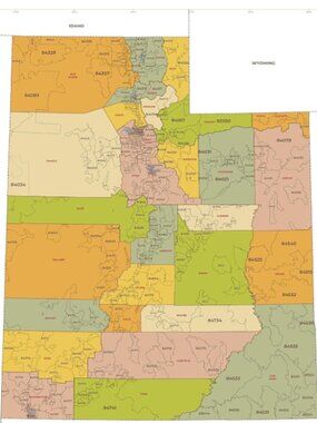 Kentucky or Utah or Washington Wall Zip code Laminated Map